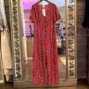 Red polka dot jumpsuit NWT